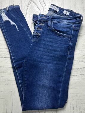 Kancan Mid-Rise Button-Fly Skinny Jeans - Dark Blue